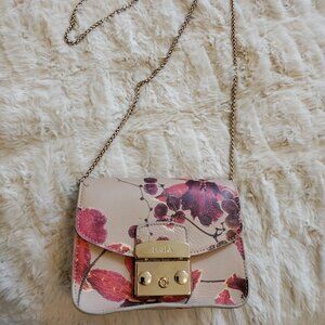 Furla pink floral leather bag